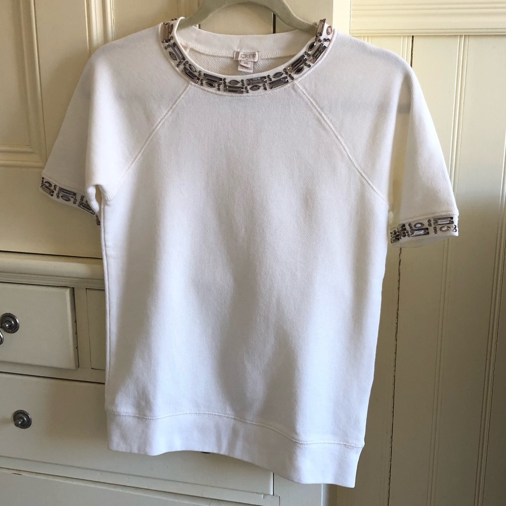 J Crew Jewel Embellished Short Sleeve Sweatshirt